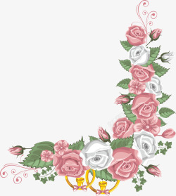 手绘粉白色玫瑰边框素材