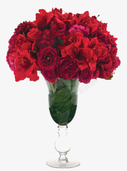 红色玻璃瓶红色玫瑰花束玻璃瓶插花高清图片