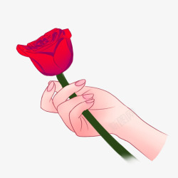 卡通手握红玫瑰装饰图案素材