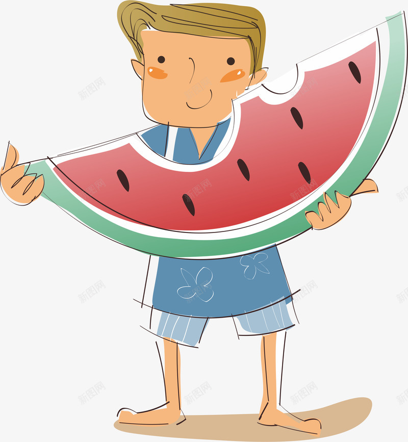 吃西瓜的男孩png免抠素材_88icon https://88icon.com 卡通人物 吃东西的人 夏天 清凉 西瓜