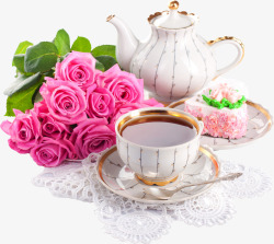 浪漫茶杯粉色玫瑰花高清图片