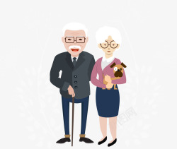 卡通老年夫妻卡通穿正装带狗的夫妻高清图片