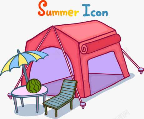 沙滩椅卡通夏季露营图标图标