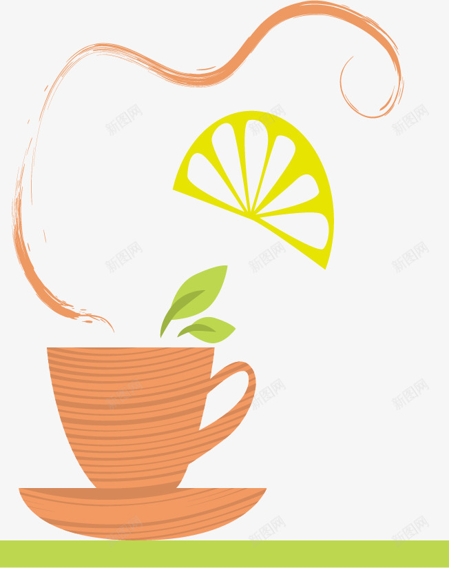 餐饮海报png免抠素材_88icon https://88icon.com 手绘 柠檬 绿叶 茶杯 餐具 饮茶