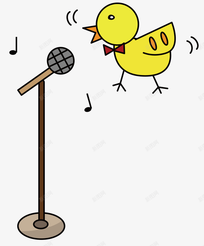 唱歌的小鸟png免抠素材_88icon https://88icon.com 卡通 卡通动物 小鸟 红色领结 话筒 音乐 黄色羽毛