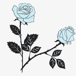 卡通蓝色玫瑰花矢量图素材
