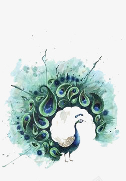 鸟类png免抠素材_88icon https://88icon.com 孔雀 手绘 水彩 羽毛 翡翠 蓝色