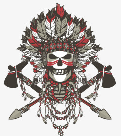 印第安骷髅T恤印花素材