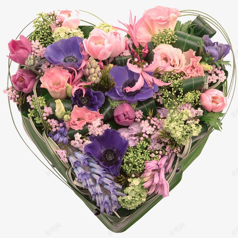 爱心盒子里的鲜花png免抠素材_88icon https://88icon.com 满天星 玫瑰花 粉色花朵 紫色花朵 绿色花朵 花朵 鲜花