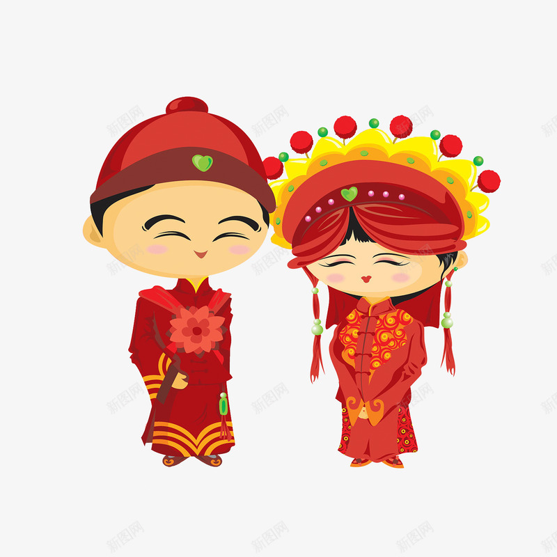 笑眯眯的新郎和新娘png免抠素材_88icon https://88icon.com 卡通中国风 古代婚礼 笑眯眯的新郎和新娘