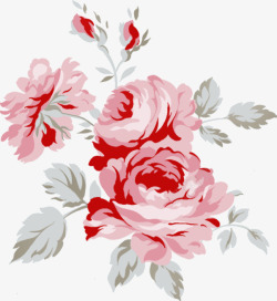 手绘中式玫瑰花朵植物素材