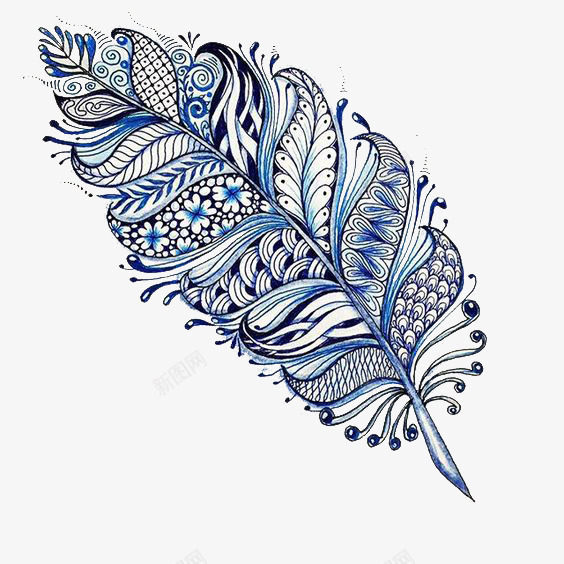羽毛图案psd免抠素材_88icon https://88icon.com 创意羽毛图案 纹理素材 蓝色 装饰性手绘