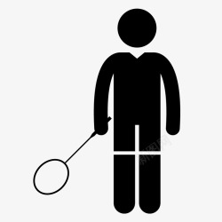 体育人物图标手绘黑色打羽毛球人物图标高清图片
