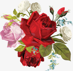 手绘美丽彩色玫瑰花素材