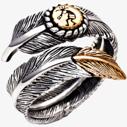 戒指盒造型羽毛造型银戒指高清图片