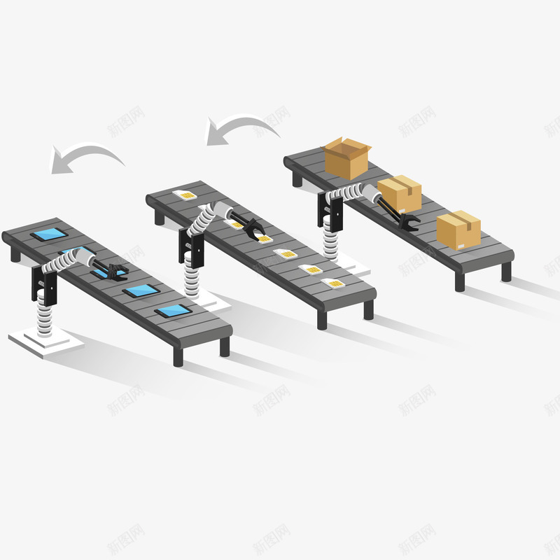 智能手机加工流水线插画矢量图ai免抠素材_88icon https://88icon.com 先进 包装 手机加工 智能 智能手机加工流水线插画 科技 立体插画 纸箱 矢量图