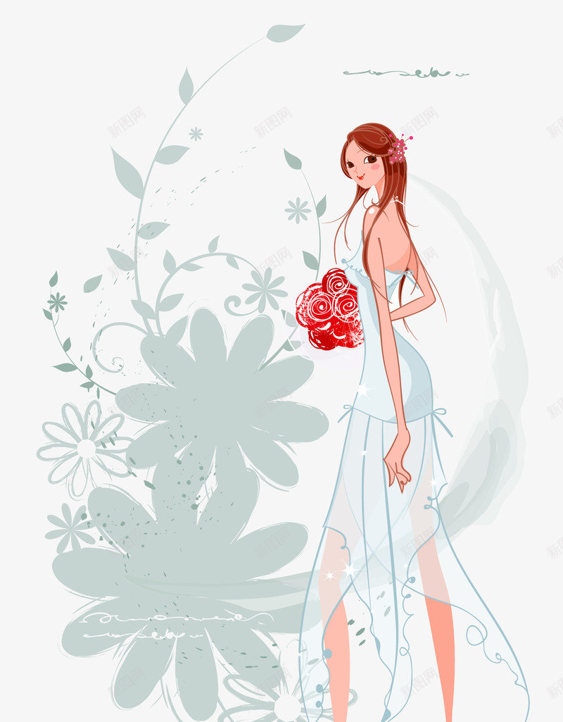 手拿玫瑰捧花淡蓝婚纱新娘png免抠素材_88icon https://88icon.com 婚庆 婚礼 婚纱 婚纱照 捧花 新娘