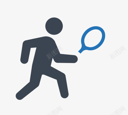 平面图标蓝色平面简单运动打羽毛球图标图标