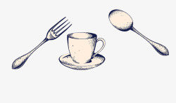 手绘卡通插图西餐餐具茶杯素材