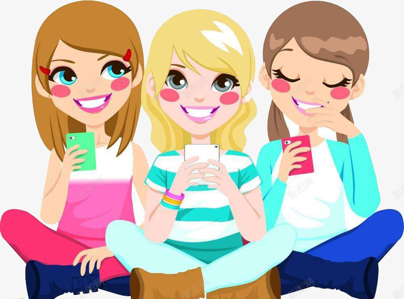 三个美女拿着手机png免抠素材_88icon https://88icon.com 卡通 开心 彩色 微笑 手机 手绘 美丽 美女 美女拿东西 高兴