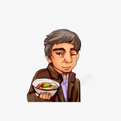 手托一碗面的男士素材