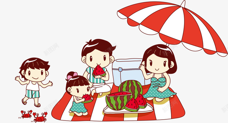吃西瓜的一家人png免抠素材_88icon https://88icon.com 一家人 人物插画 儿童插画 卡通插画 吃西瓜 矢量人物 西瓜