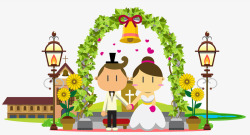 甜蜜新婚夫妇卡通婚礼新婚夫妇插画高清图片
