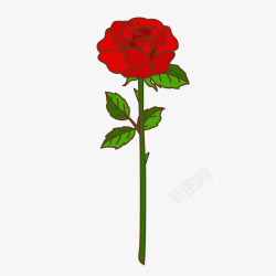 红色的手绘玫瑰花植物矢量图素材