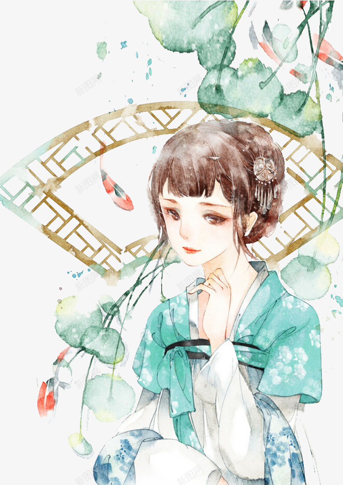 古风手绘png免抠素材_88icon https://88icon.com 中国风 古风 少女 清新