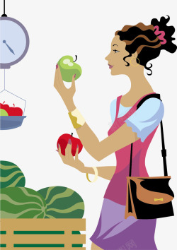 买水果水果店买苹果的女孩卡通插画高清图片