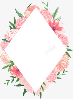 手绘漂亮粉色花卉花框素材