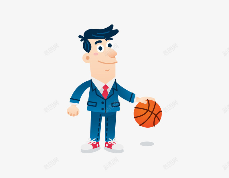 拿着篮球的卡通男png免抠素材_88icon https://88icon.com 人物 卡通 打篮球 男生 篮球 西装 运动 领带