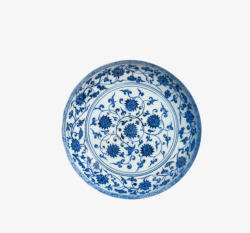 古代古董陶瓷碗圆盘精致缠枝莲纹高清图片