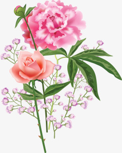 浪漫粉红玫瑰花束矢量图素材