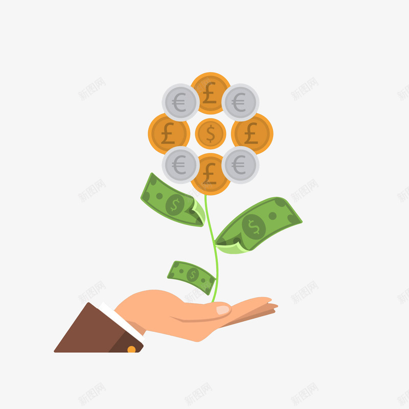 手托生钱的树png免抠素材_88icon https://88icon.com 会生钱的树 卡通手绘 手托东西 美元英镑