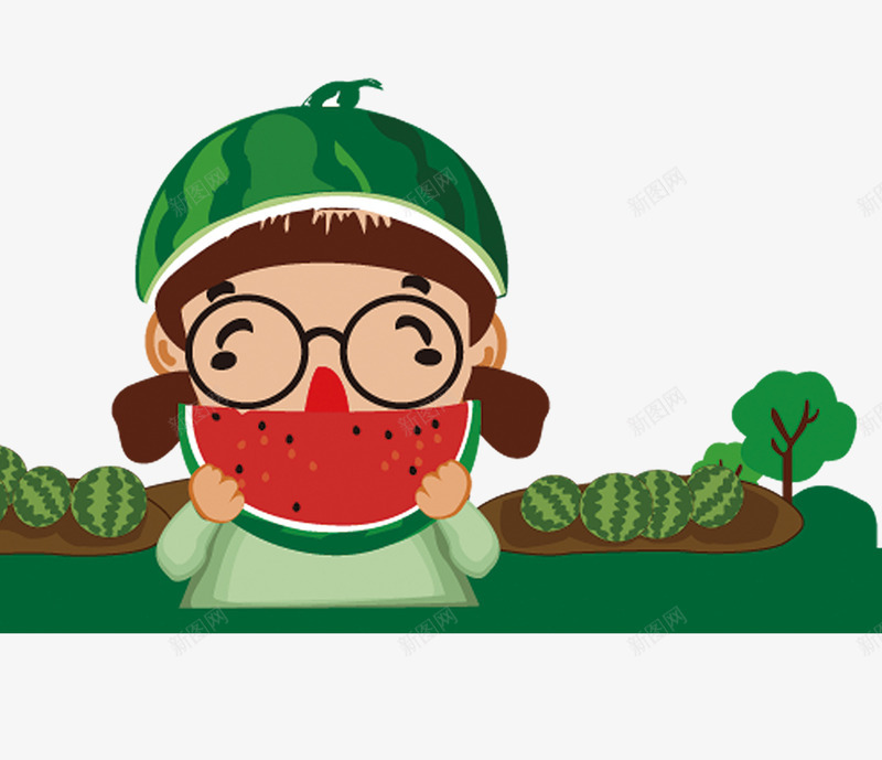 吃西瓜的女孩png免抠素材_88icon https://88icon.com 卡通 吃西瓜的 女孩 小女孩 手绘 西瓜