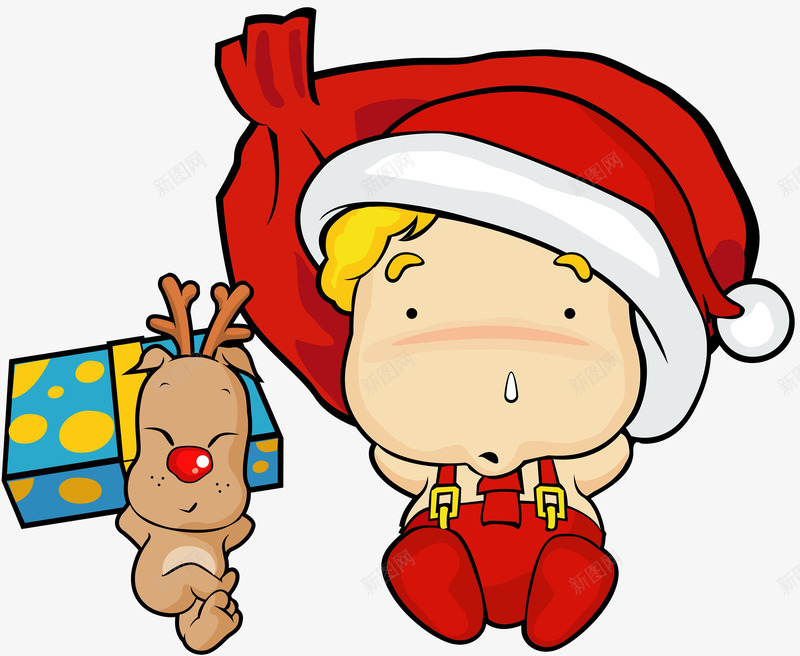 躺在圣诞礼物上的男孩png免抠素材_88icon https://88icon.com 卡通 商务 壁纸 封面 小鹿 彩色 手绘 插图 男孩 礼物袋 背着
