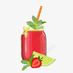 红色玻璃瓶手绘红色果汁高清图片