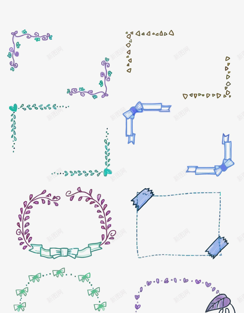 小清新简约边框矢量图eps免抠素材_88icon https://88icon.com 卡通 手绘 树叶 矢量边框 蓝色 蝴蝶结 边框PNG矢量图 边框免扣PNG图 矢量图