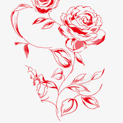 手绘红色线条玫瑰花素材