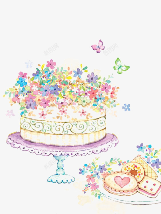 花朵蛋糕png免抠素材_88icon https://88icon.com 卡通 手绘 插画 植物 水彩 花束蛋糕 蛋糕 蝴蝶 鲜花
