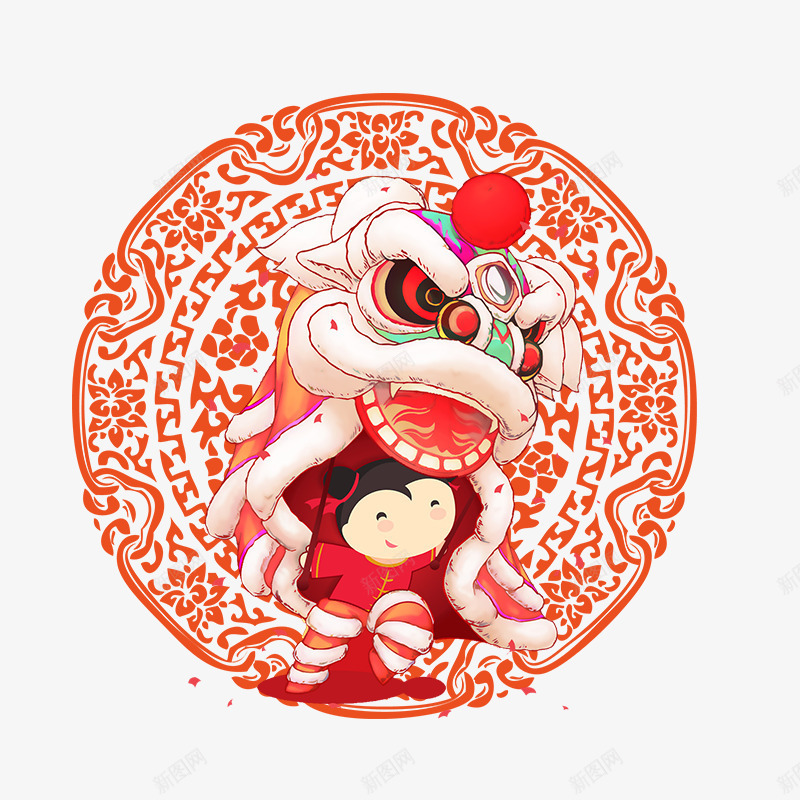 红色圆形舞狮节日元素psd免抠素材_88icon https://88icon.com 传统 喜庆 圆形 平面 文化 红色 舞狮 节日 花纹