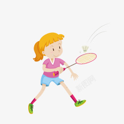 卡通女孩羽毛球运动矢量图素材
