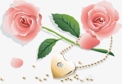 粉色玫瑰爱心钻石项链素材
