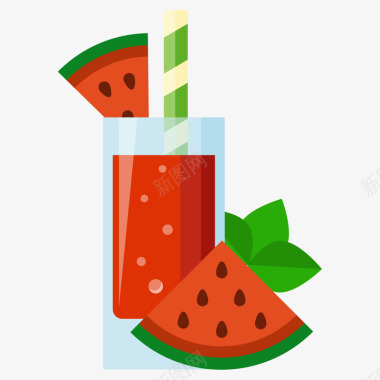 鲜榨果汁彩色扁平化西瓜果汁元素矢量图图标图标
