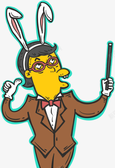 男子png免抠素材_88icon https://88icon.com 卡通男子 奇怪的男子 戴兔耳朵的男子 手绘男子 拿教棍的男子 穿西装的男子