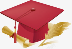 金色毕业典礼红色毕业帽子高清图片
