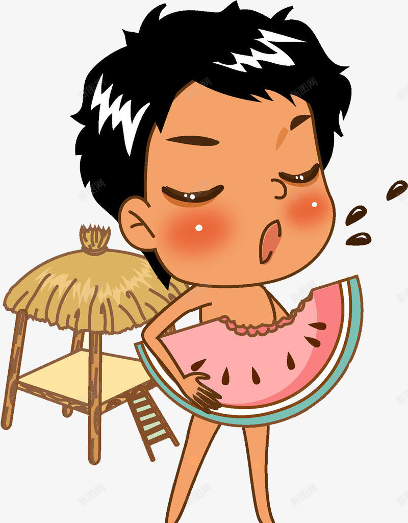 吃西瓜的男孩png免抠素材_88icon https://88icon.com 卡通 孩子 手绘 水彩 水果 男孩 西瓜 食物