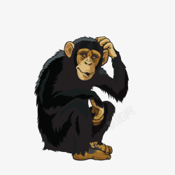 猩猩免扣PNG卡通抓头的黑猩猩高清图片