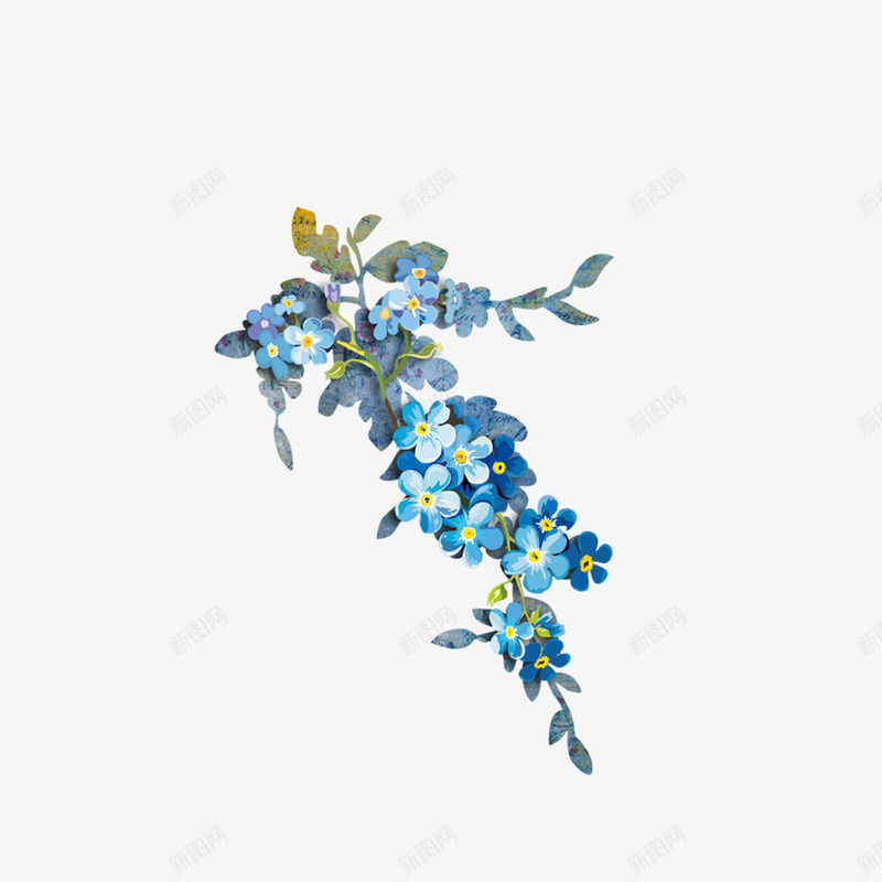 蓝色的花png免抠素材_88icon https://88icon.com 叶子 植物 矢量装饰 花 蝴蝶 装饰